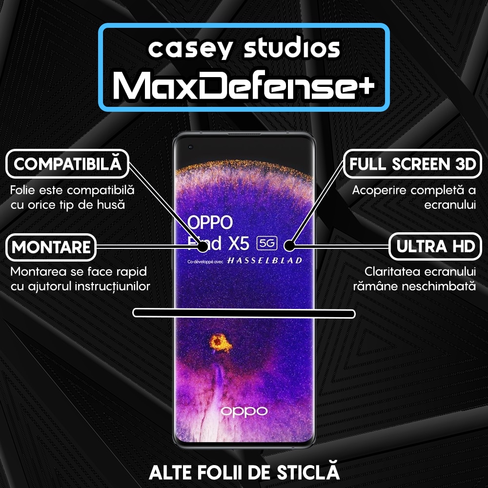 Folie Sticla CASEY STUDIOS compatibila cu Oppo Find X5 Pro, Full Glue, Ultra HD, Anti Zgarieturi, Anti Amprente, Anti Socuri, Margini Negre