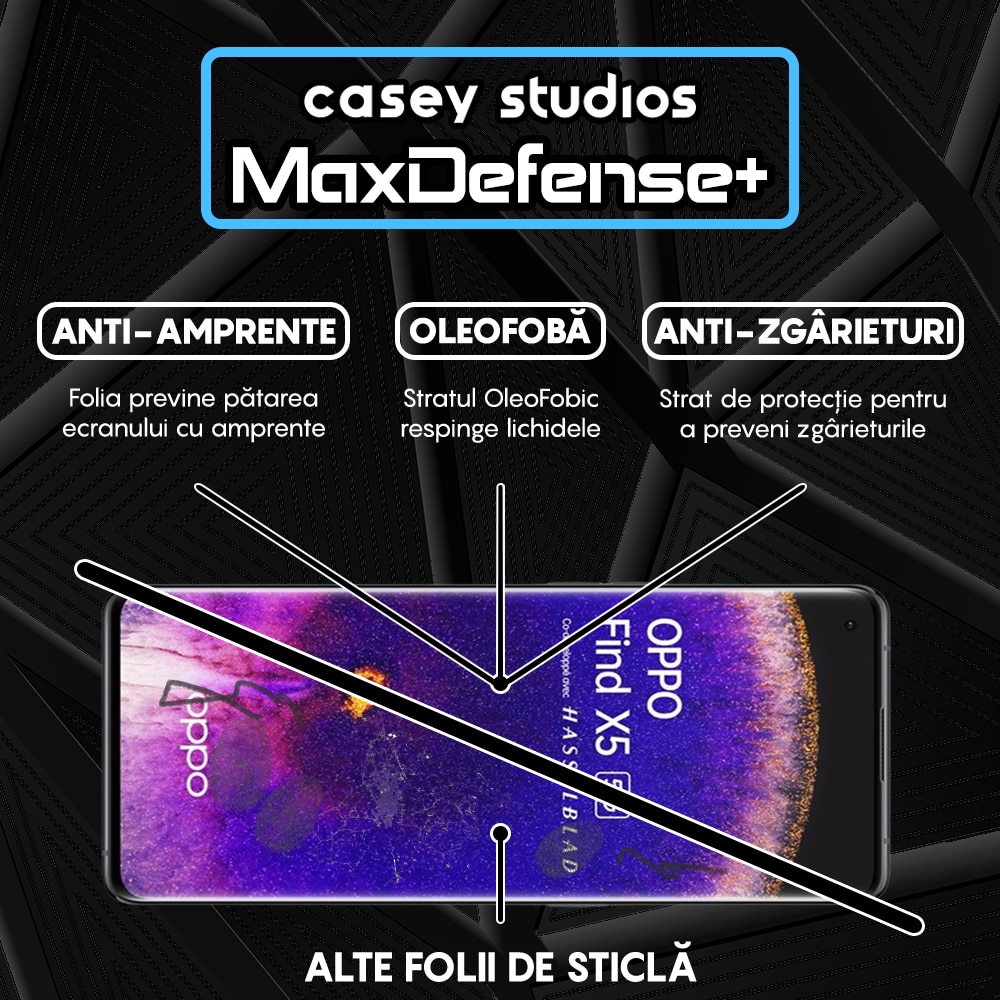 Folie Sticla CASEY STUDIOS compatibila cu Oppo Find X5 Pro, Full Glue, Ultra HD, Anti Zgarieturi, Anti Amprente, Anti Socuri, Margini Negre