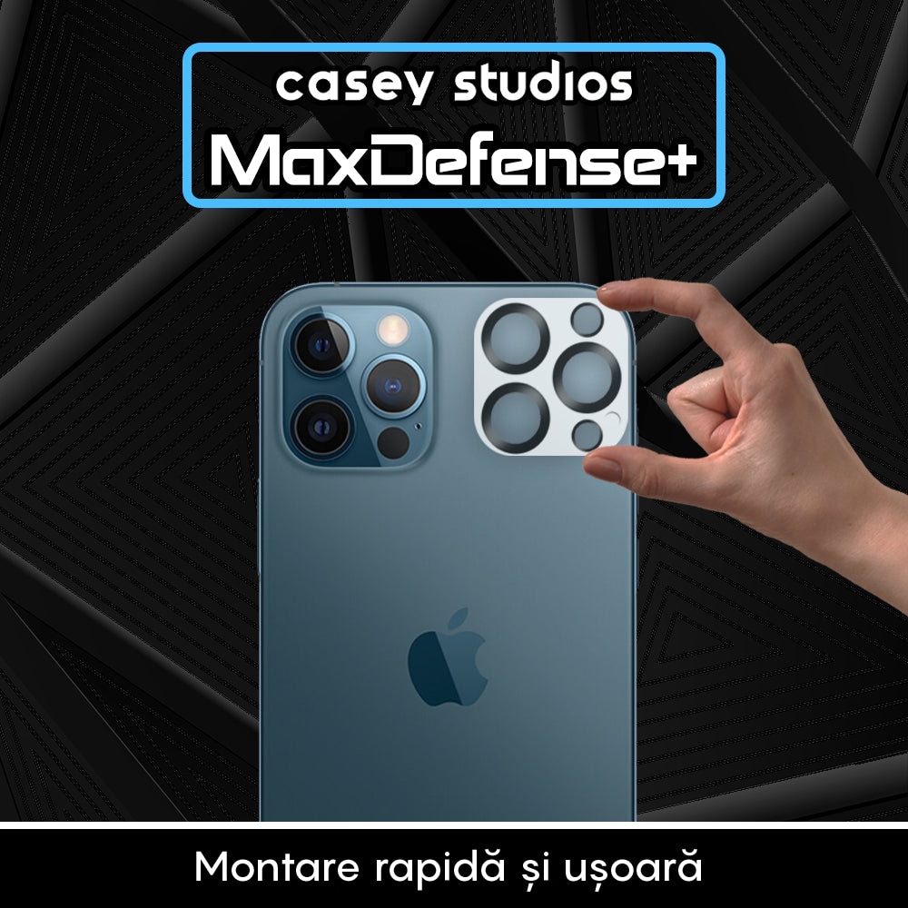 Set 2x Folie Sticla Camera compatibil cu iPhone 12 Pro, CASEY STUDIOS™ MaxDefense+, Duritate 9H, Full Cover, Anti Zgarieturi, Ultra HD, Protectie Profesionala Camere 3D, Anti Zgarieturi, Anti Socuri