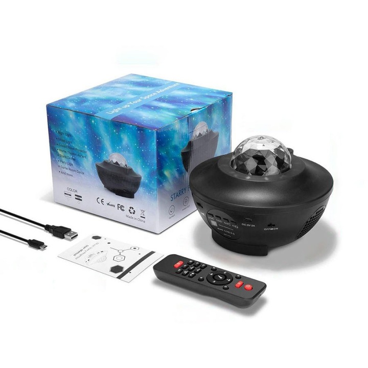 Proiector galaxie pentru camera copilului, boxa Bluetooth incorporata, telecomanda, 21 culori / teme