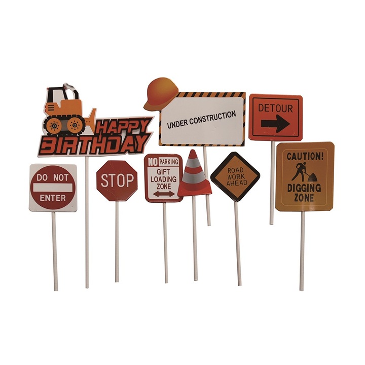 Set 9 buc. topper, multicolor, 19.5×9 cm, indicatoare constructie, PPQT8004