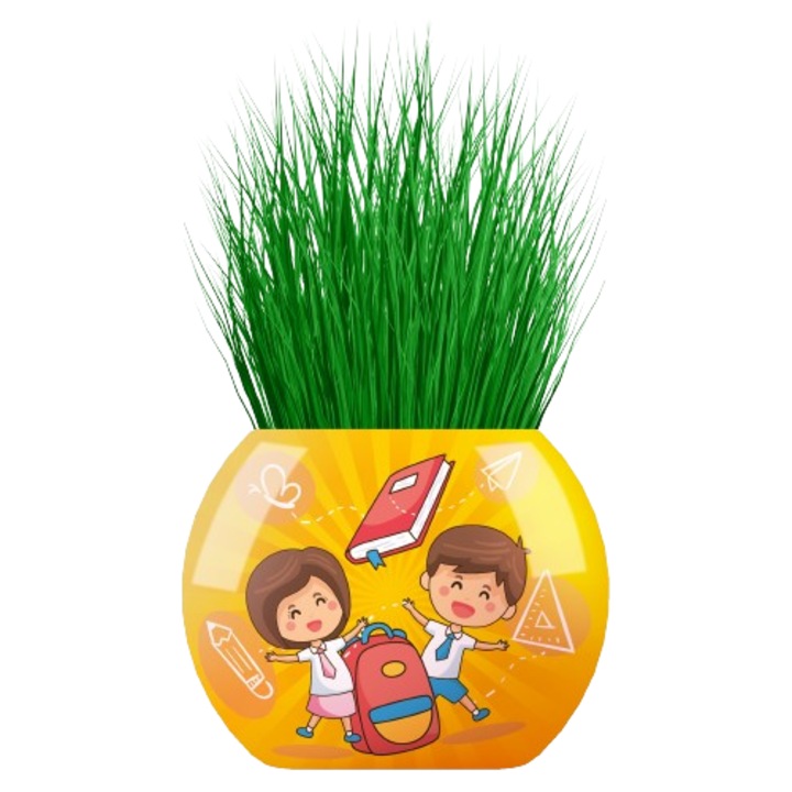 Cupa cu iarba cu ilustratie, scoala, YUUP