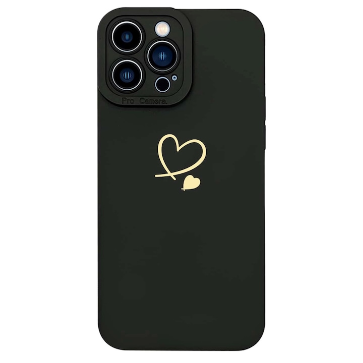Husa de protectie cu snur, imprimata cu model simplu, neagra, Compatibila iPhone 13 Pro