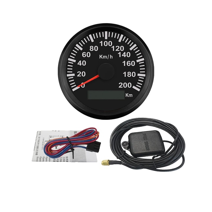 Indicator de viteza GPS pentru vehicule, barci, off-road, impermeabil IP67, fundal rosu, 85mm, 0-200km/h