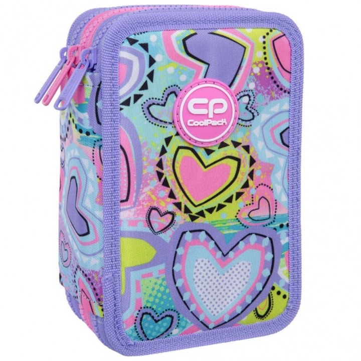 Ученически несесер CoolPack Jumper 3 Pastel Hearts, Със съдържание, 19.5 x 12.5 x 6.5 cm, Многоцветен