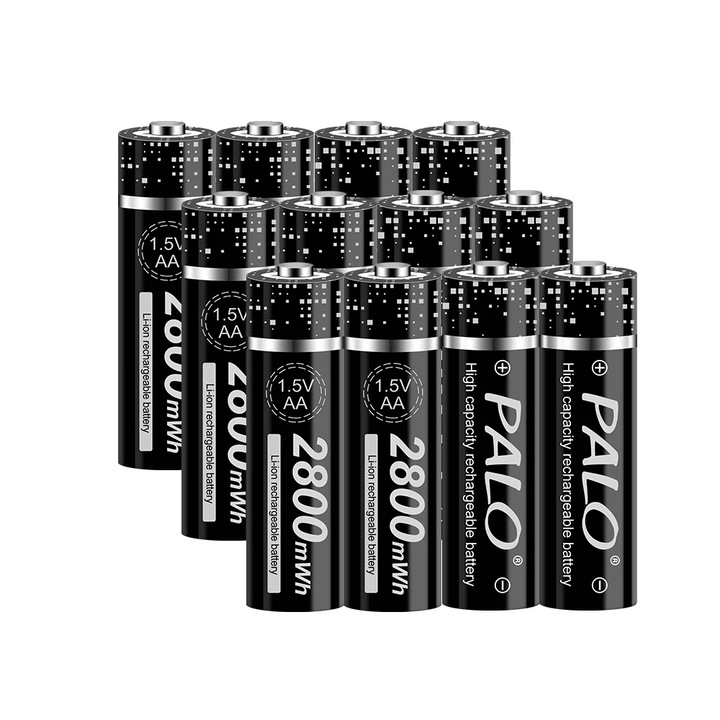 Set 12 Baterii Reincarcabile AA, PALO, 2800mWh, 1.5V