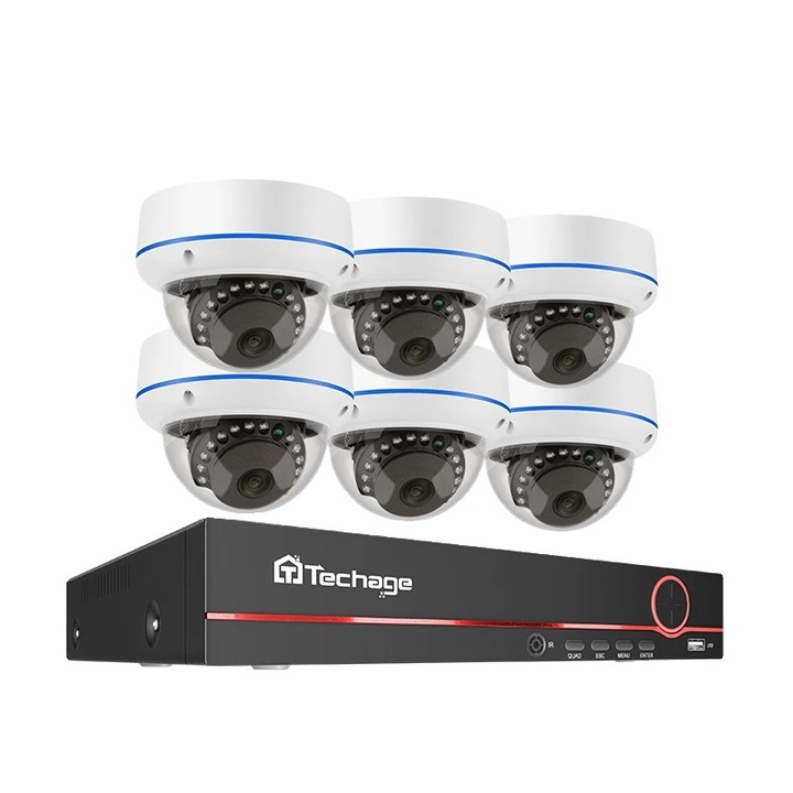 Videó megfigyelő rendszer, 8 NVR csatorna, 6 rongálásbiztos dóm kamera, 4MP, IP66, 1TB
