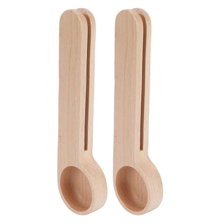 Set 2 linguri cu clema pentru cafea, Lemn, Culoare Naturala, 160x44x15mm