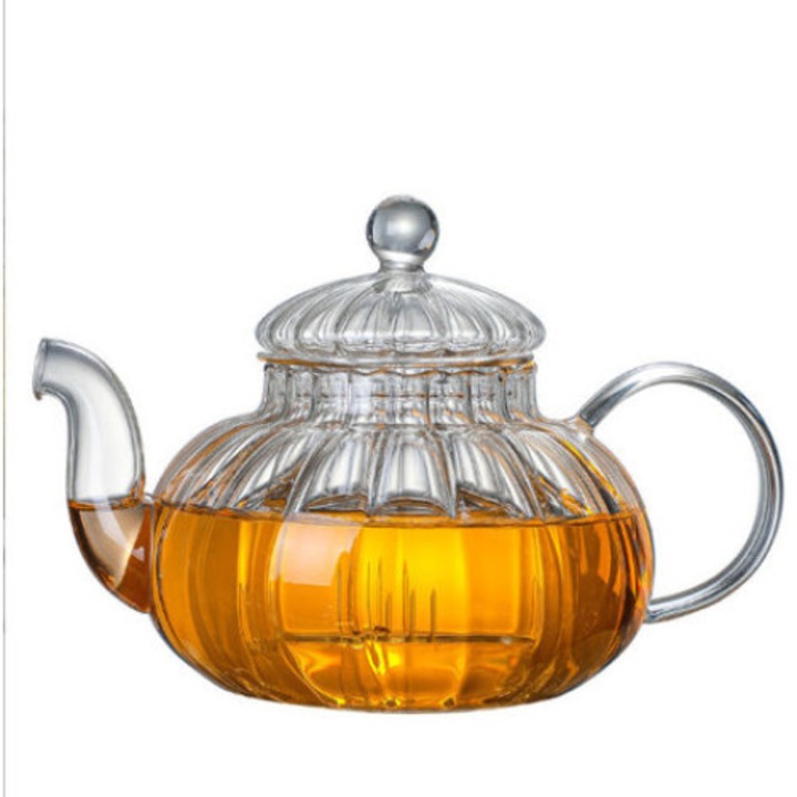 Teáskanna, QttvbTna, boroszilikát üveg, hőálló, 600 ml, átlátszó