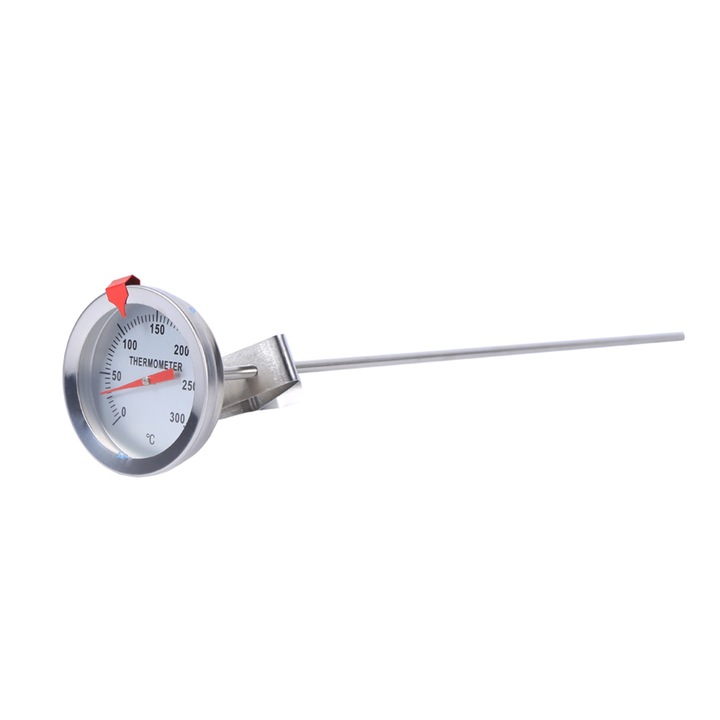 Termometru cu sonda QttvbTna, inox, clip de fixare, 0-300 grade, 31.5cm