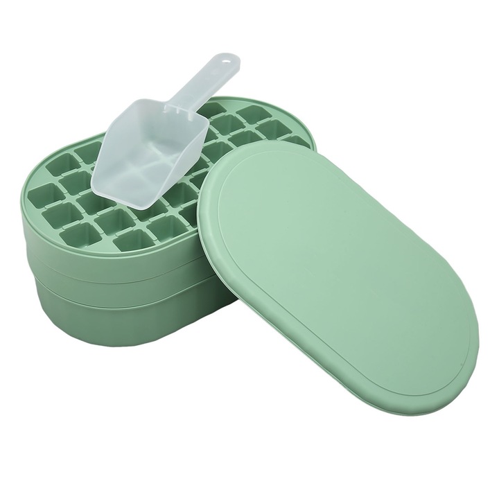 Tava pentru cuburi de gheata, capacitate mare, portabil, ABS, verde