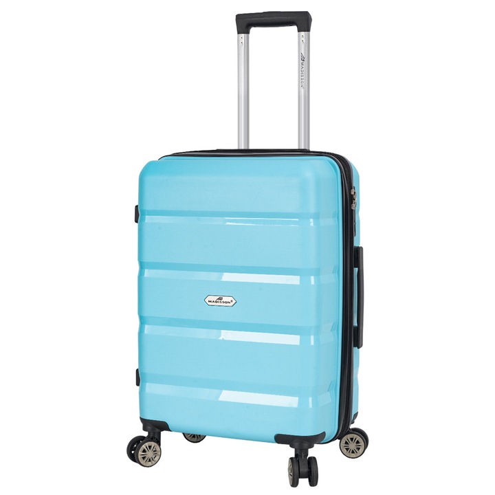 Troler Mediu Extensibil Polipropilena, Madisson, SW43603, 4 Roti Duble, Cifru TSA, 63 cm, Albastru deschis