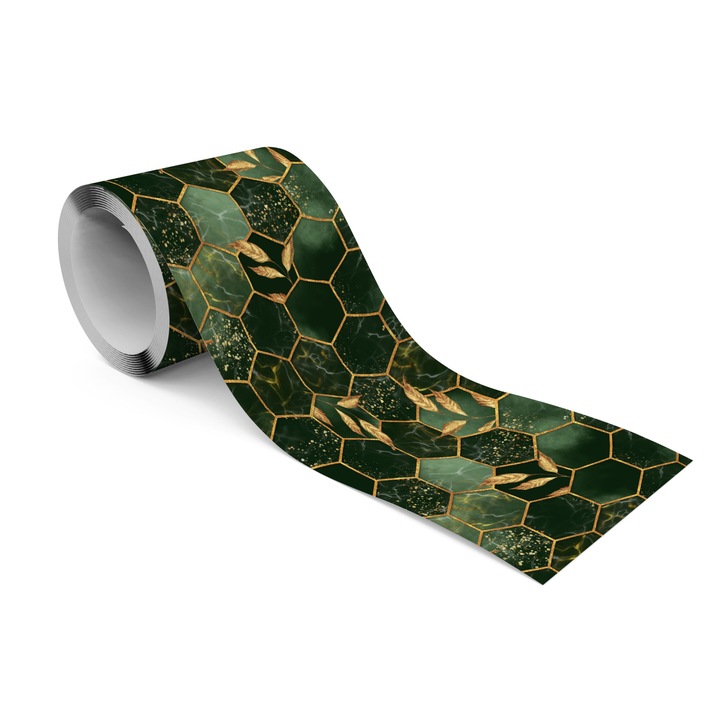 Banda decorativa autoadeziva, Muralo, 10 cm x 300 cm Hexagoane Verzi, Pentru Dormitor
