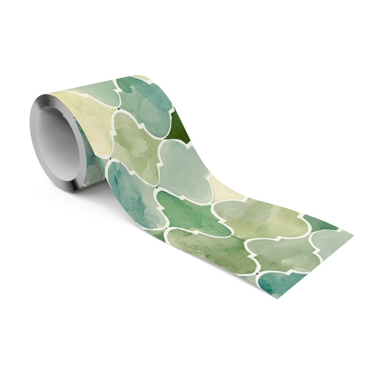 Banda decorativa autoadeziva, Muralo 10 cm x 300 cm Ornamente Verzi, Decor in Stil Retro