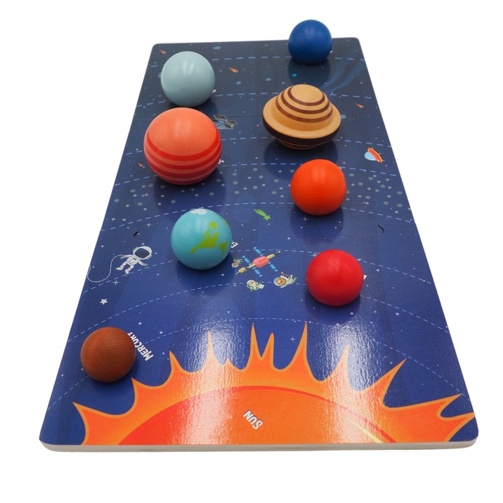 Joc educativ Montesori cu sistemul solar, Onore, multicolor, lemn, 22 x 16 x 4 cm, 8 piese