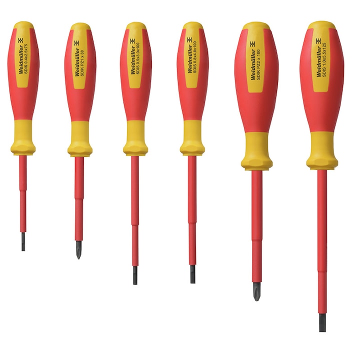 Комплект отвертки Weidmüller SDI SET S2.5-5.5/PZ1/2, Прав шлиц, Кръстат шлиц, 1000 V VDE, 6 Броя