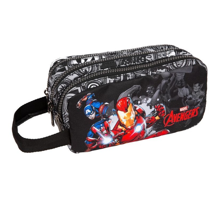 Ученически несесер с три ципа CoolPack Primus Avengers, 23 x 11 x 6 cm, Многоцветен