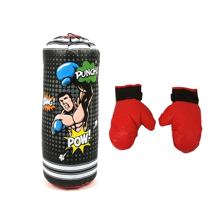 Geanta de box copii, cu manusi, 43x15cm, multicolor