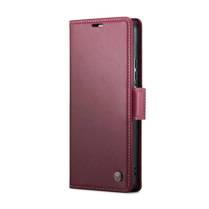 Husa pentru Xiaomi Redmi Note 11, Xiaomi Redmi Note 11S, CaseMe, slim, piele, tip portofel, stand, inchidere sigura magnetica, textura moale si aderenta in mana, protectie RFID, Rosu