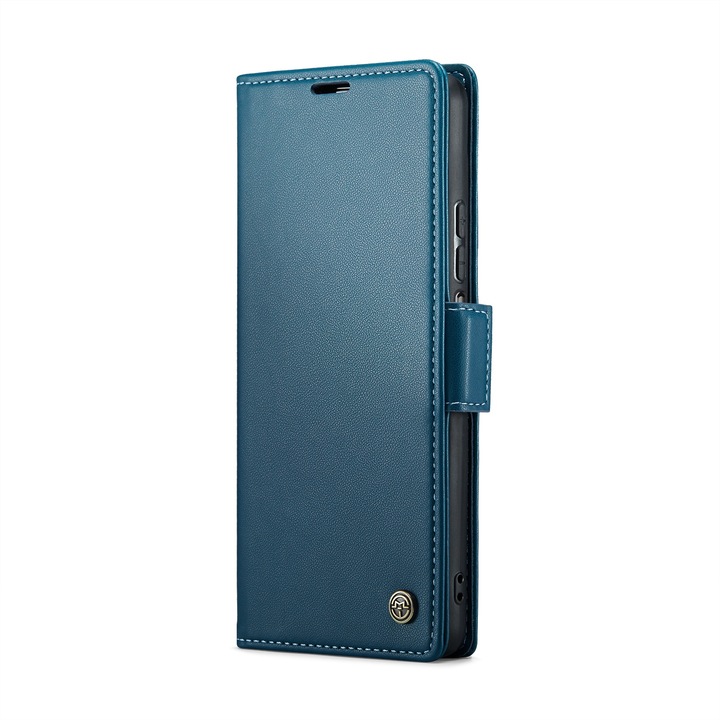Husa pentru Xiaomi Redmi Note 11, Xiaomi Redmi Note 11S, CaseMe, slim, piele, tip portofel, stand, inchidere sigura magnetica, textura moale si aderenta in mana, protectie RFID, Albastru