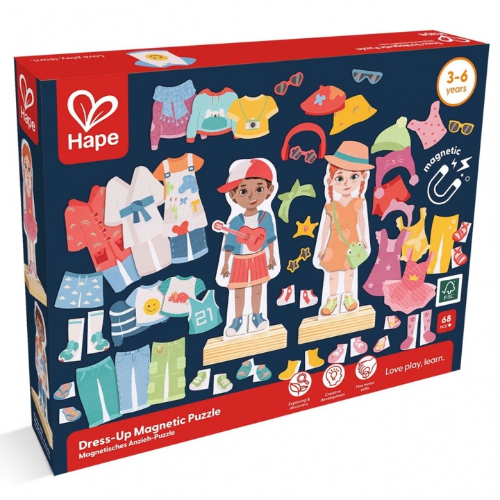 Puzzle magnetic educativ, Hape, Fashion, 62 piese