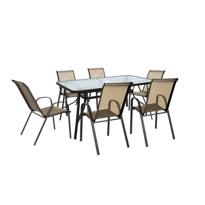 Set mobilier de gradina, Leziter, Arlon 6+1 metalic 6 scaune 1 masa bej