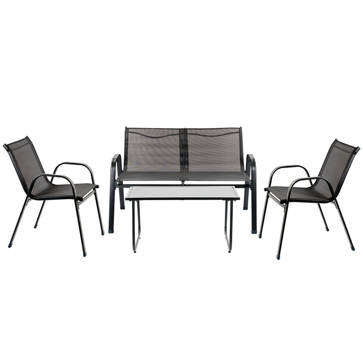 Set mobilier de gradina Leziter Lorca 4+1 metalic 4 scaune 1 masa negru