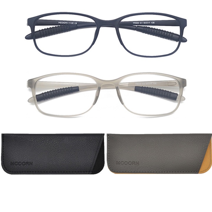 Set 2 perechi ochelari de vedere, Mcoorn, Protectie lumina albastra, +4.00, Gri/Negru