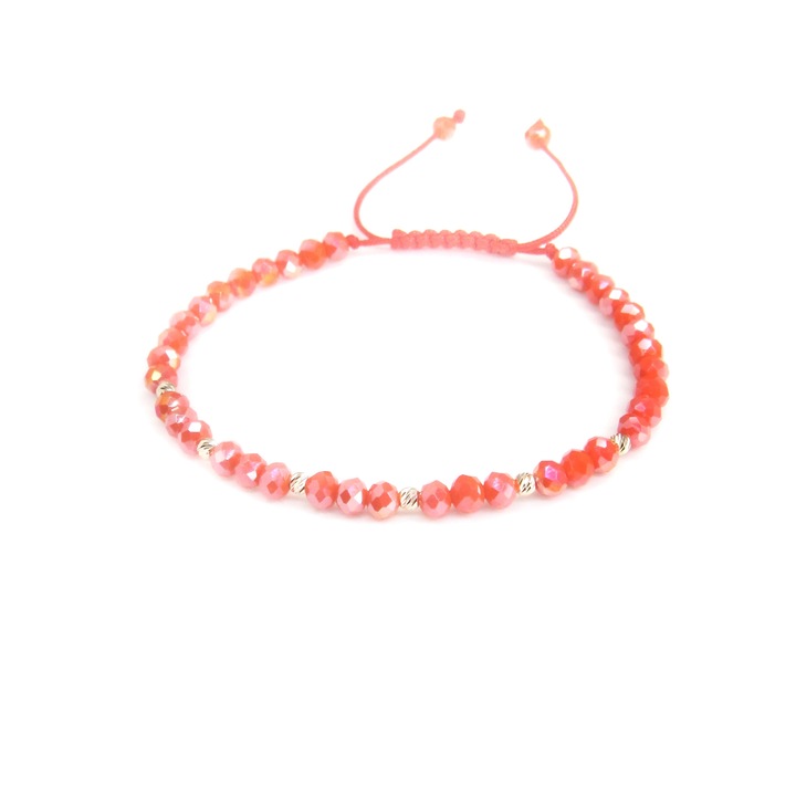 Bratara reglabila cu cristale sticla de 4 mm si 6 bile aur 14k de 2.5 mm