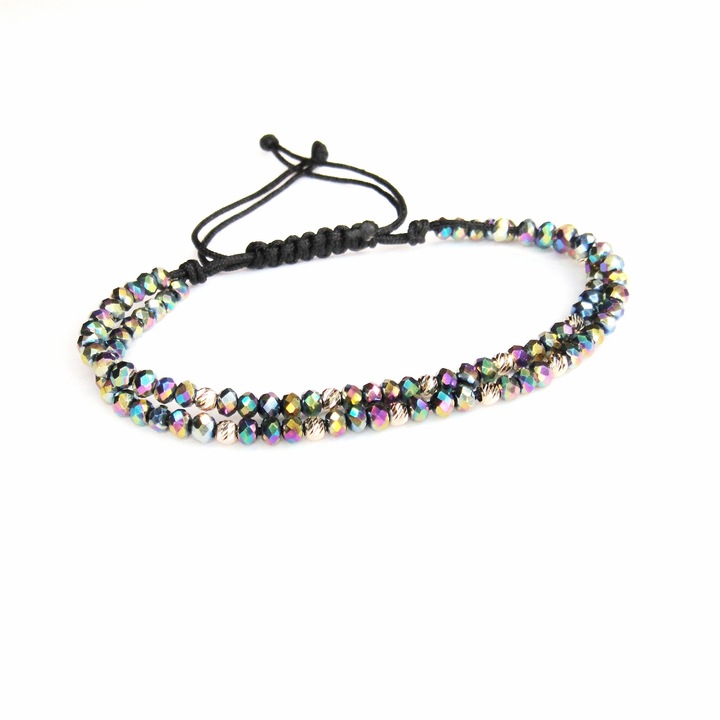 Bratara 2 in 1 cu cristale multicolor si 11 bile aur 14k