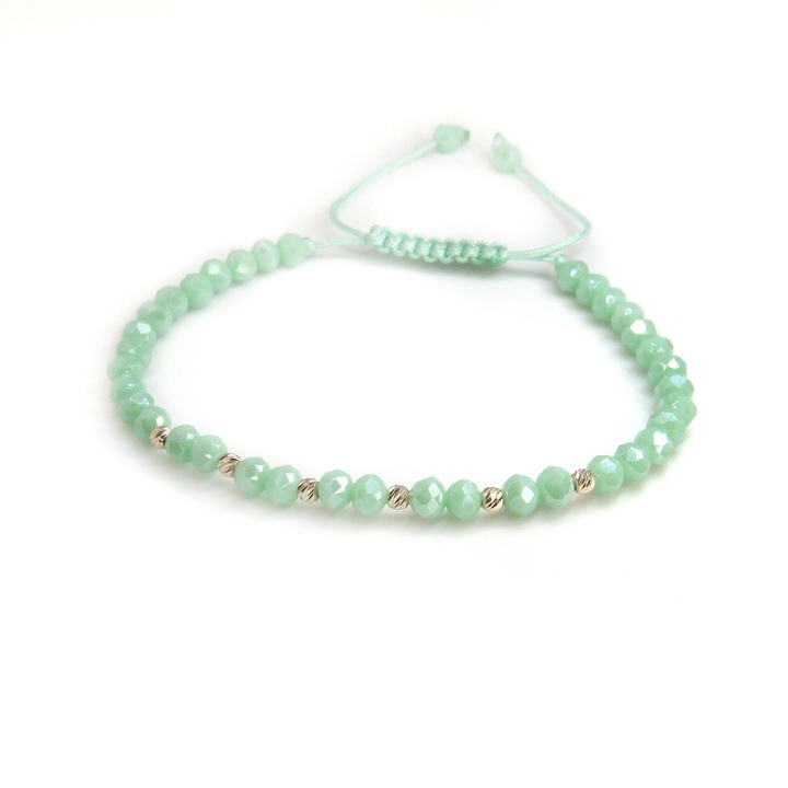 Bratara reglabila cu cristale sticla 4 mm si 6 bile aur 14k de 2,5 mm