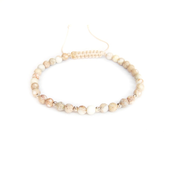 Bratara reglabila cu pietre semipretioase regalit si 6 bile aur 14 k de 2.5 mm