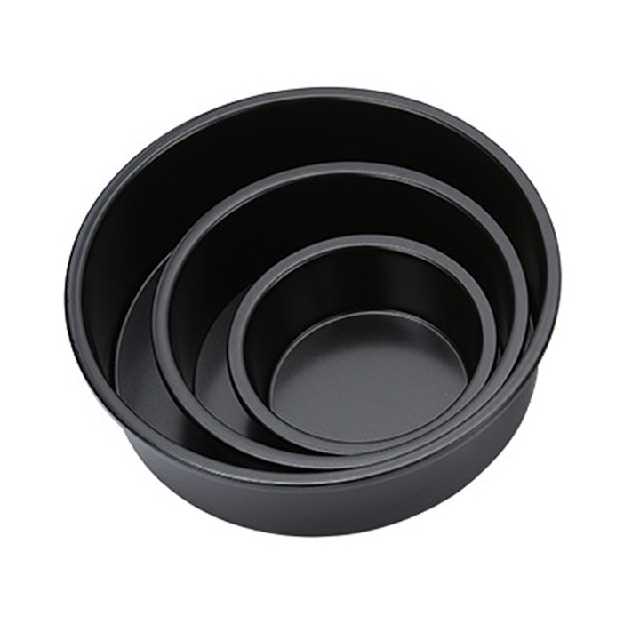 Set 3 forme pentru tort, NAXSIR, otel carbon, termorezistenta, suprafata antiaderenta, Usor de demolat, 12/16/22 cm, negru