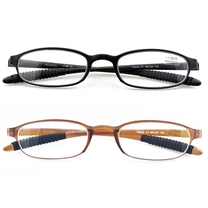 Комплект от 2 чифта очила, Mcoorn, защита от синя светлина, +4.00, кафяво/черно