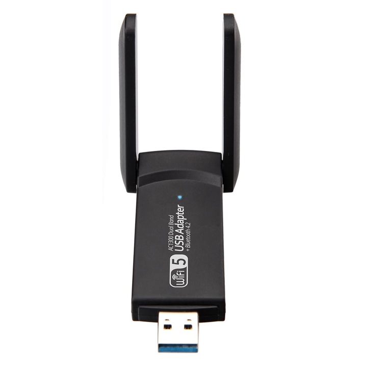 Adaptor wireless LYCENXI, dual-band 5.8GHz/2.4GHz, 1300Mbps, antena 5dBi, USB 3.0, portabil