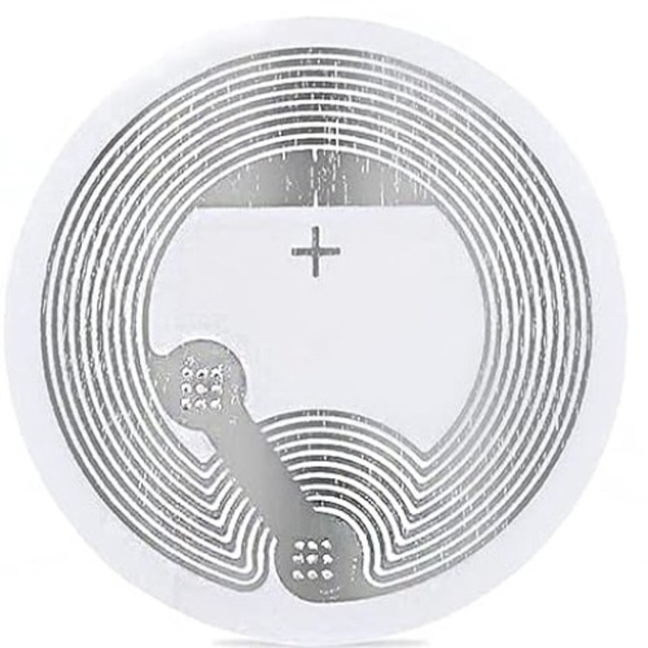 10 db öntapadó NFC címkés készlet, Nybgyy, NFC213, kerek, 25 mm, ezüst