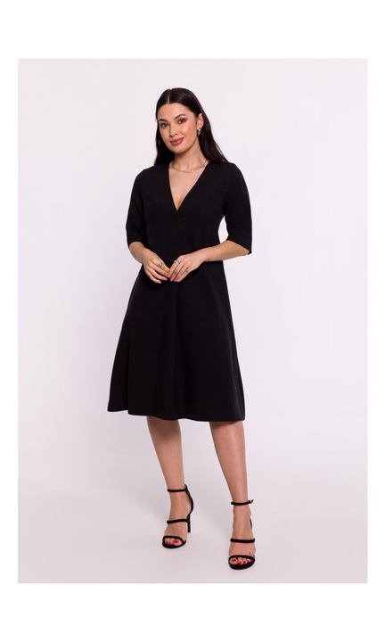 Рокля трапец с V-образно деколте - черна, XXL