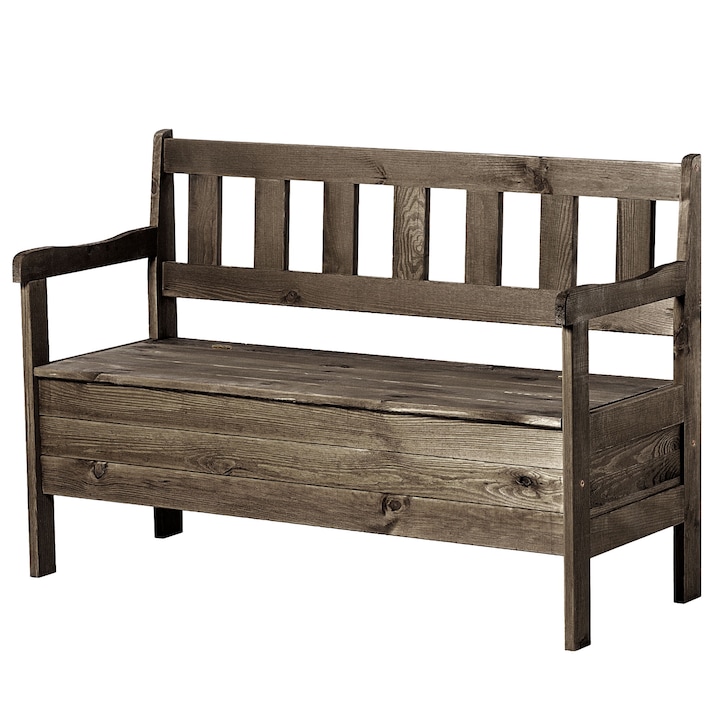 Banca de gradina KADAX, cu spatiu de depozitare, lemn maro, 120x47x81.5cm, Patio Bench pentru 3 persoane