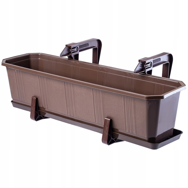 Ghiveci balcon KADAX cu suport, 2 manere, maro, 60 cm