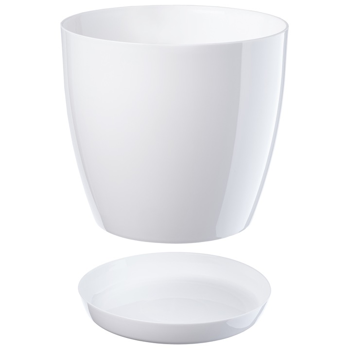 Ghiveci cu suport din plastic, Kadax, 14cm, Alb