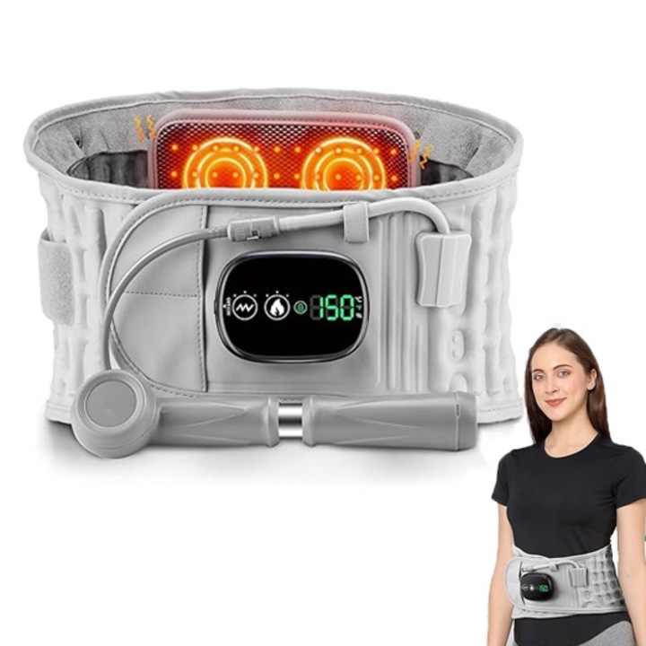 Centura decompresie lombara profesionala, 3 moduri incalzire, 3 viteze pentru masaj, destinat adultilor