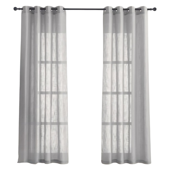 2 db-os függöny készlet fém karikákkal, Pony Dance, 140 x 220 cm, vászon textúra, félig átlátszó, sötétszürke