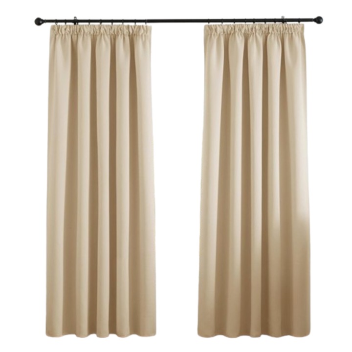 Set 2 Perdele cu banda rejansa, PONY DANCE, 140 x 220 cm, Opace, Blackout, pentru Intunecarea camerei, Protectie termica si lumina, perfect pentru Ferestre si Usi Dormitor/ Living, Bej