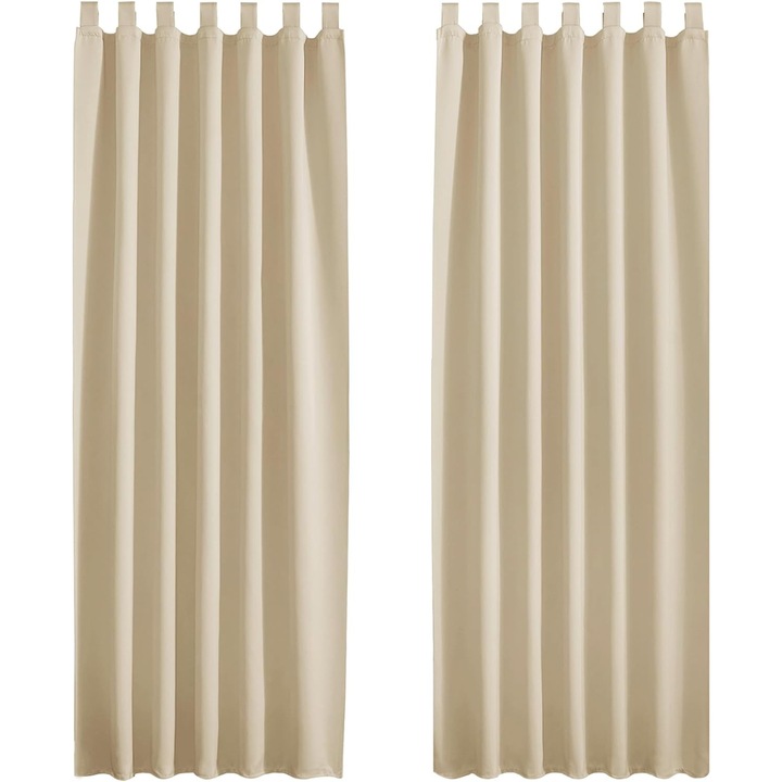 Set 2 Perdele cu bride, PONY DANCE, 220 x 140 cm, Opace, Blackout, pentru Intunecarea camerei, Protectie termica si lumina, perfect pentru Ferestre si Usi Dormitor/ Living, Bej