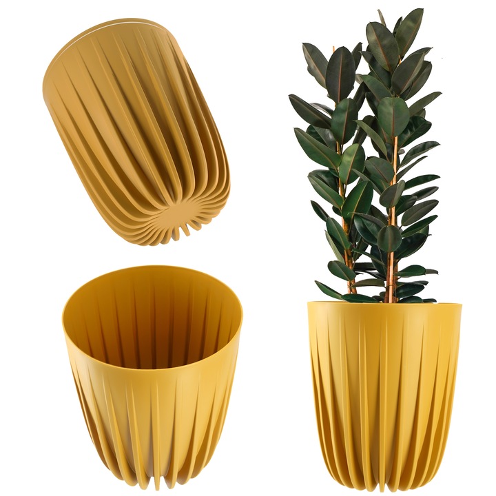 Саксия за цветя KADAX с опора, геометрична, жълта, 25 x 30 см