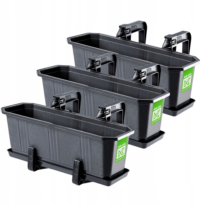 Set 3 ghivece pentru balcon, KADAX, Plastic, 40 x 17 x 15 cm, Graphite
