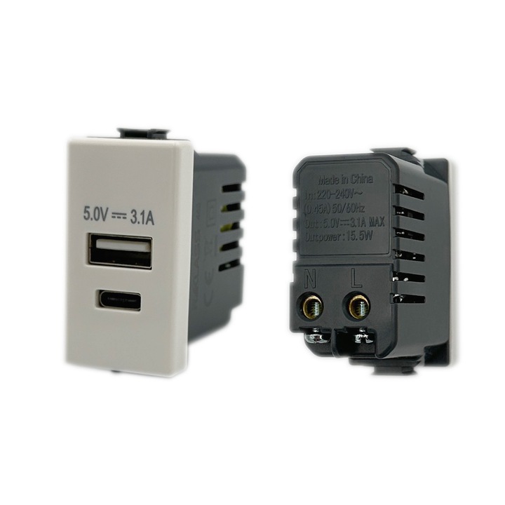 Priza USB + Typ C 3, 1A/5v(1modul) - Italy-klass 448