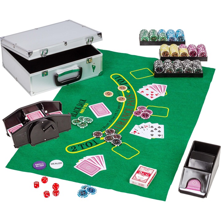 Set de poker, 300 de jetoane, amestecator de carti, GAMES PLANET®