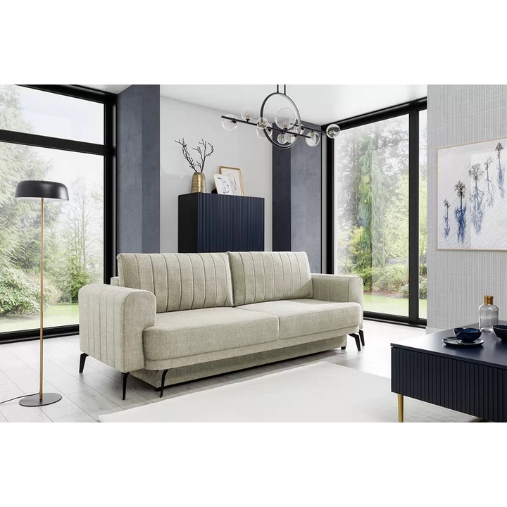 Canapea Extensibila, Bogart, Luzano, Cu Functia De Dormit, 250x100x73/90 cm, Cu 2 Perne, Velur, Crem