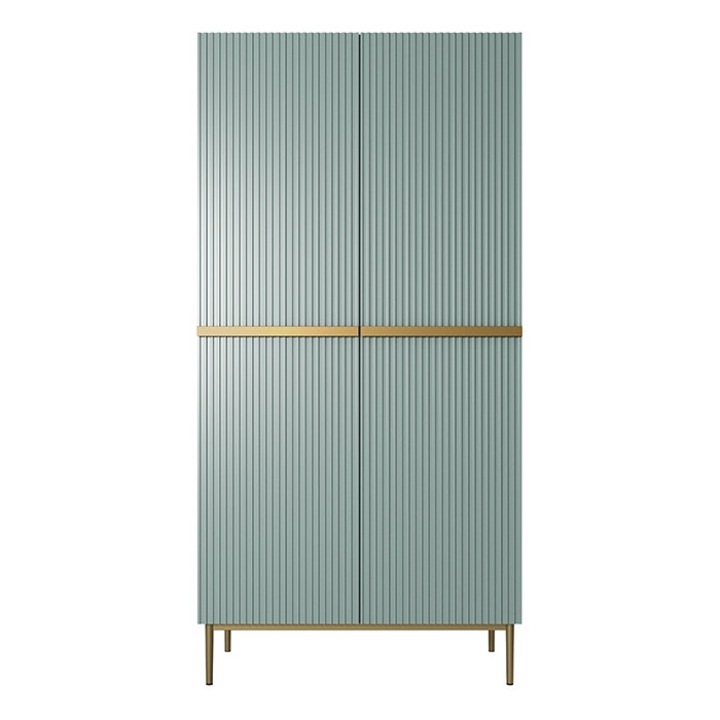 Dulap, Bogart, Nicole, Cu Doua Usi, Cu Picioare Si Manere Metalice, 100x220x62 cm, Cu Cadru, MDF/HDF, Verde deschis/Auriu